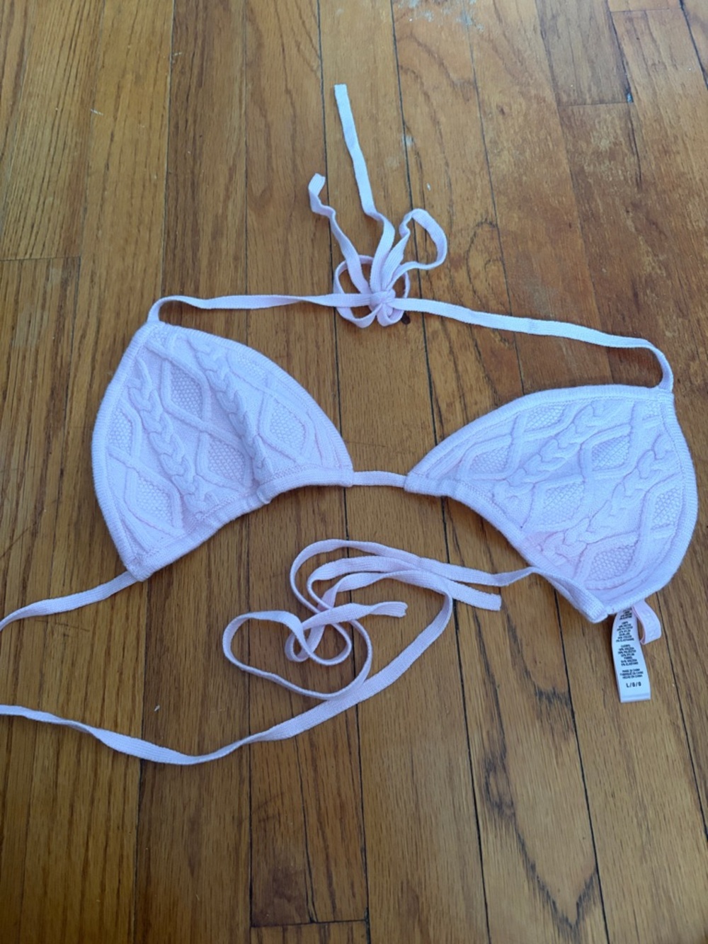 SKIMS Light Pink Knit Triangle Bikini Top